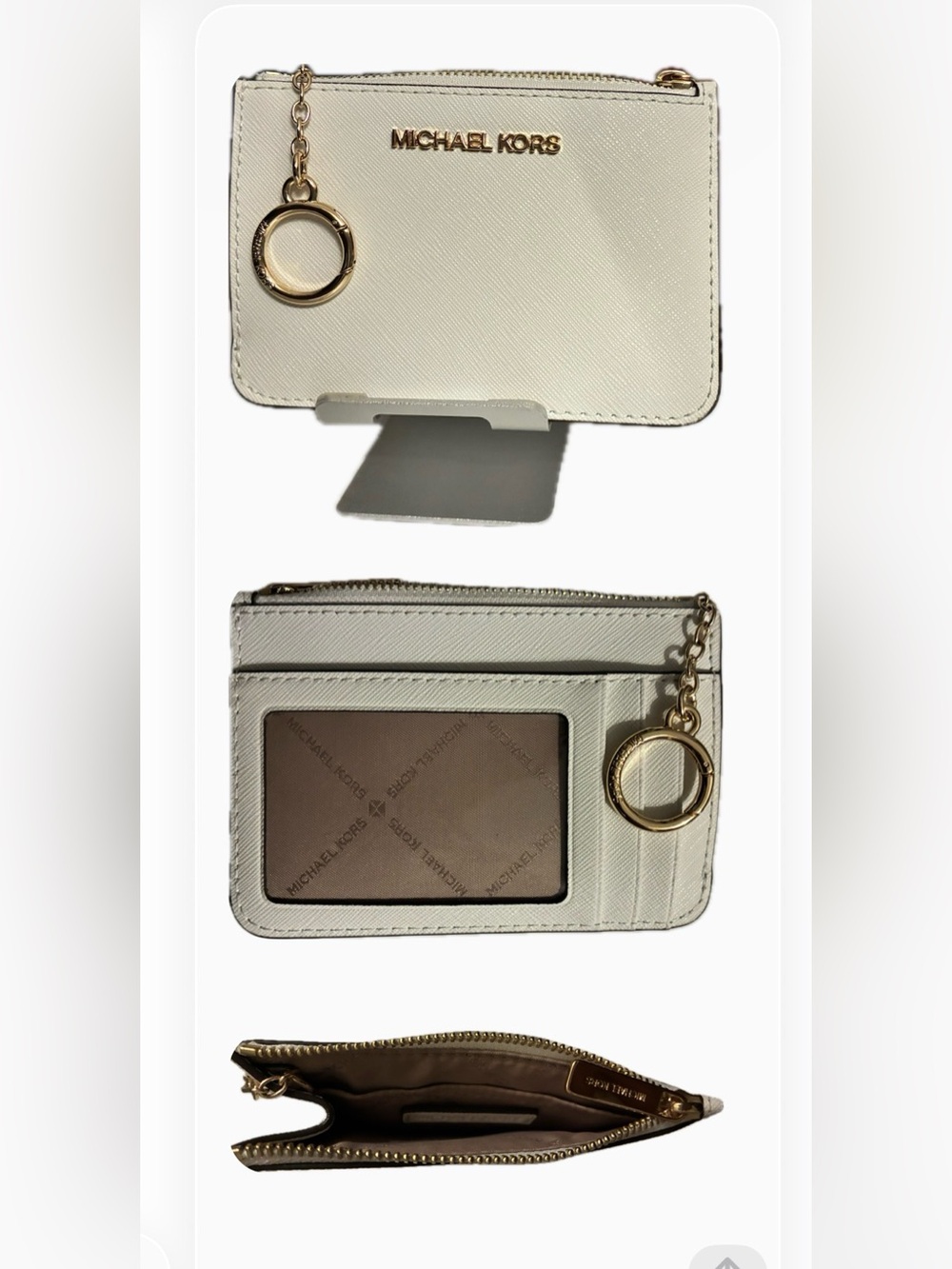 Michael Kors White Card Case with Gold Key Ring